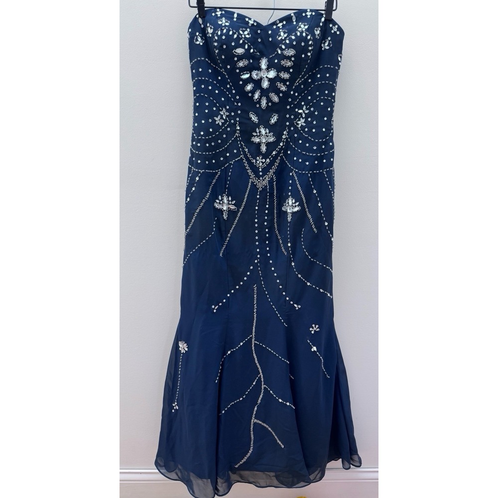 Dress First Navy Blue Embroidered Prom Dress Size 9/10